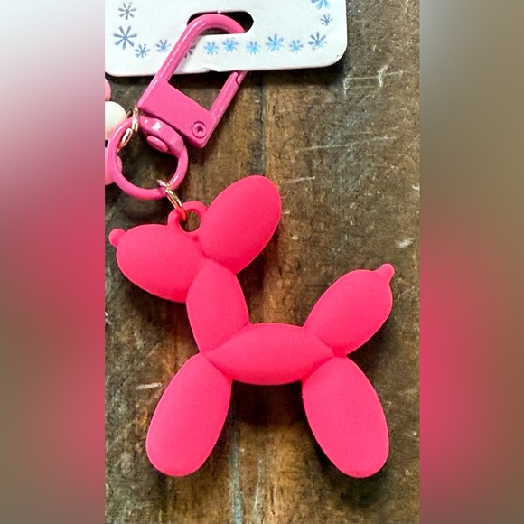Pink Balloon Dog and Beaded Bow Bag Charm - Picture 2 of 3